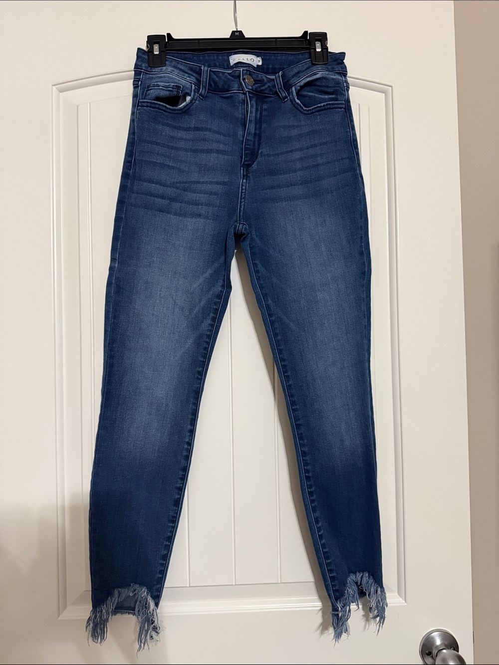 Cello Dark Blue Cropped Skinny Jeans with Frayed Ankles